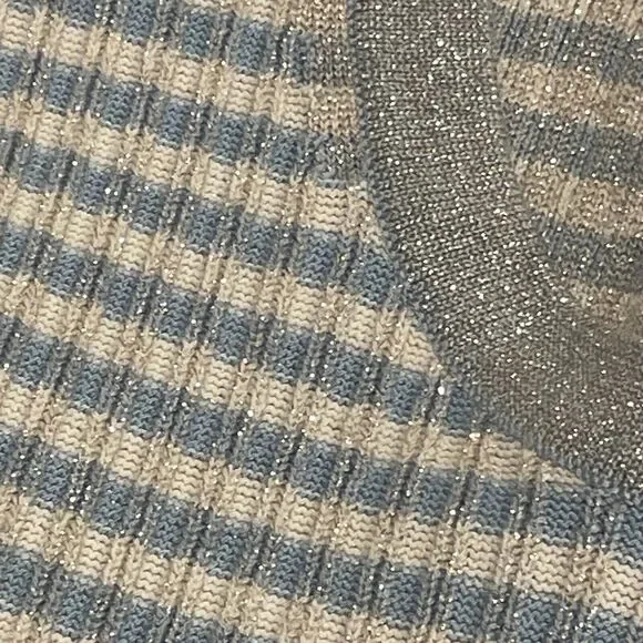 ~Brooks Brothers XL Sweater Short Sleeved Striped Metallic Ribbed Knit Lite Blue - Picture 16 of 16